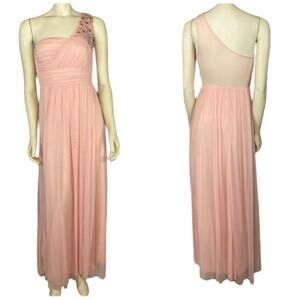 B. DARLIN Pale Peach Sequin & Chiffon one shoulder Gown size 3/4